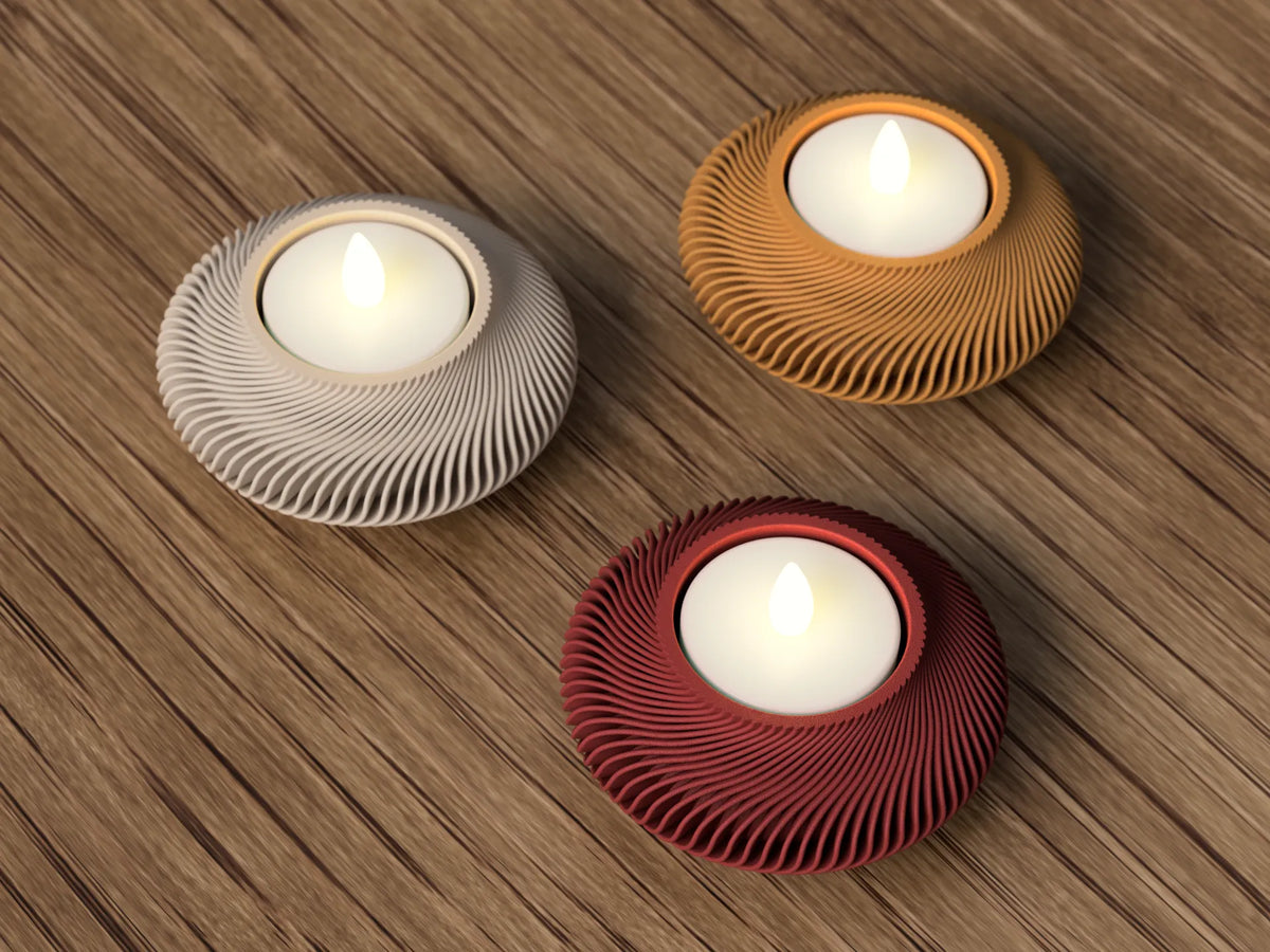 Portacandele decorativo a forma di lanterna, realizzato tramite stampa 3D e pensato per l’utilizzo con luci LED tealight.