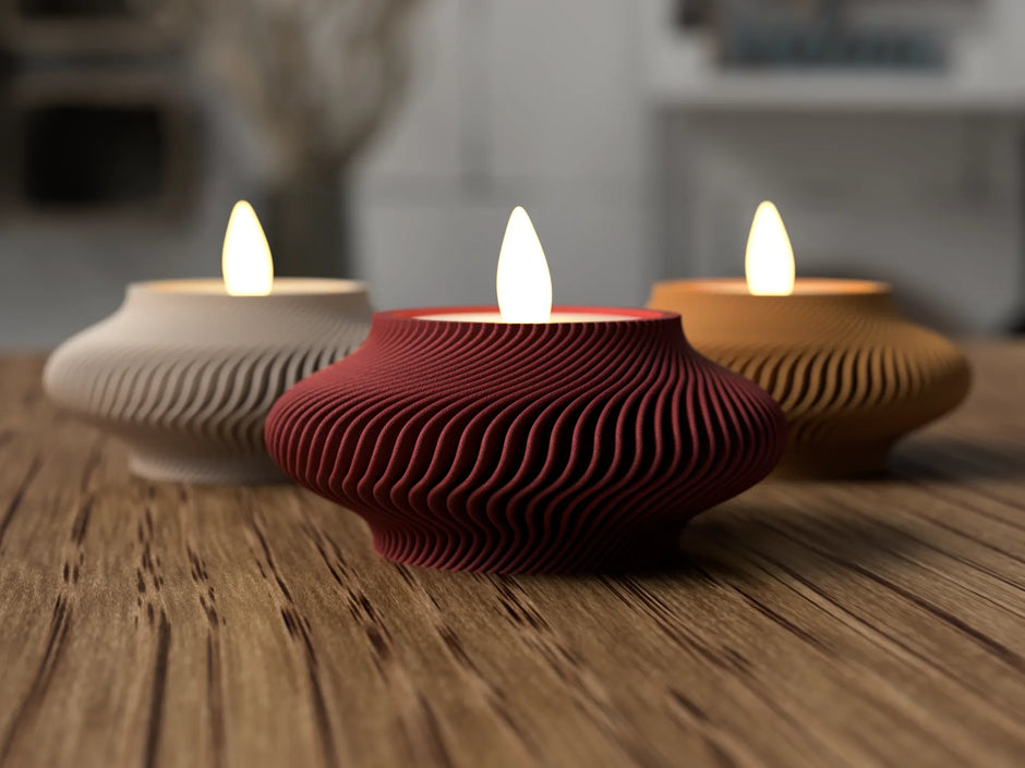Portacandele decorativo a forma di lanterna, realizzato tramite stampa 3D e pensato per l’utilizzo con luci LED tealight.