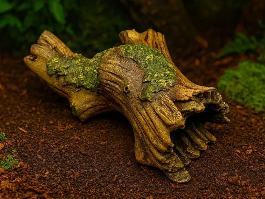 Tronco Cavo Decorativo per Terrario e Acquario – Rifugio per Animali, Effetto Corteccia Naturale, Stampato in 3D