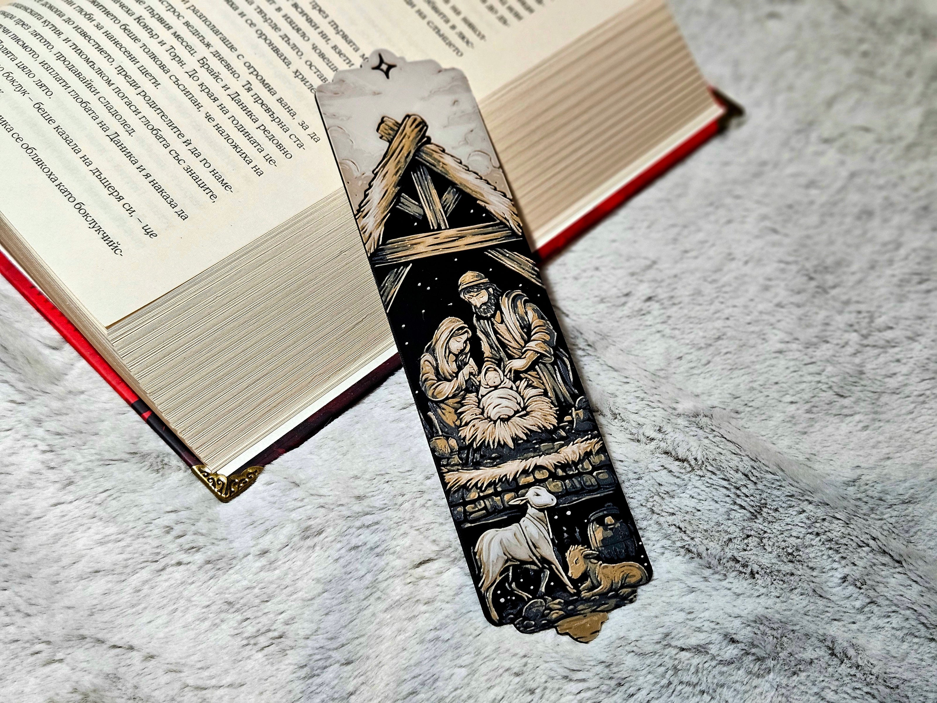 Segnalibro con natalizio, sacra famiglia