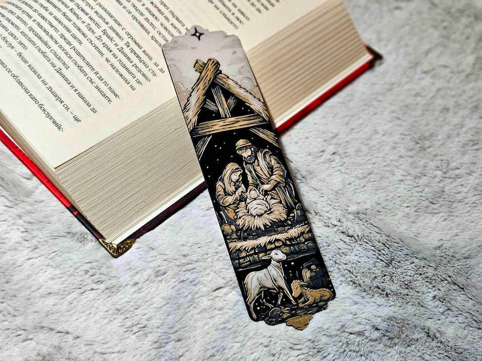 Segnalibro con natalizio, sacra famiglia