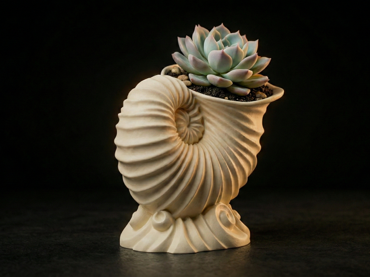 Vaso Nautilus in Stampa 3D – Elegante Fioriera a Forma di Conchiglia