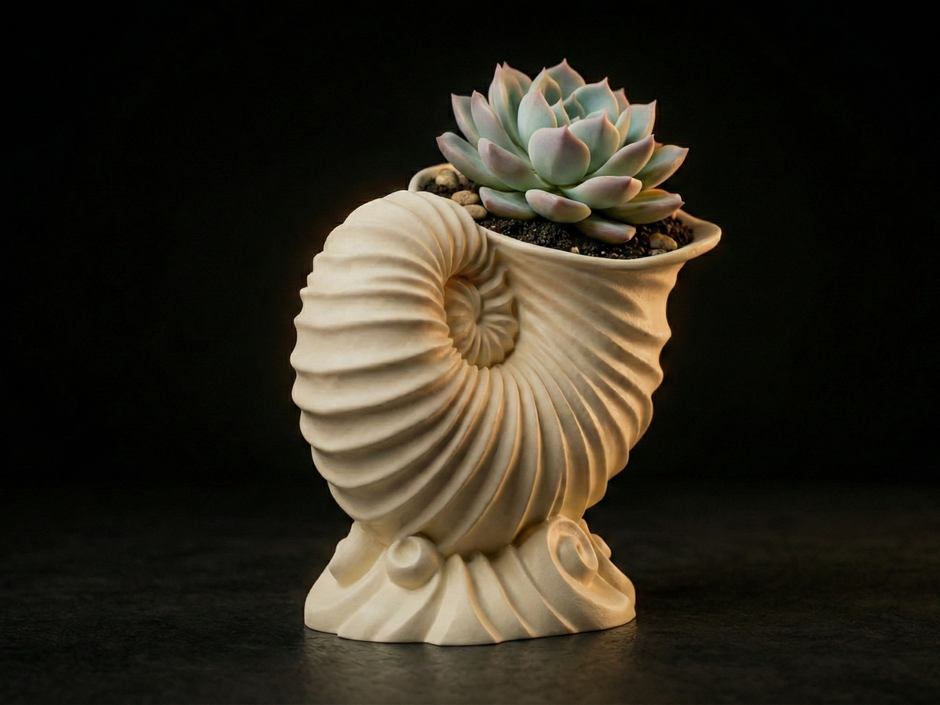 Vaso Nautilus in Stampa 3D – Elegante Fioriera a Forma di Conchiglia
