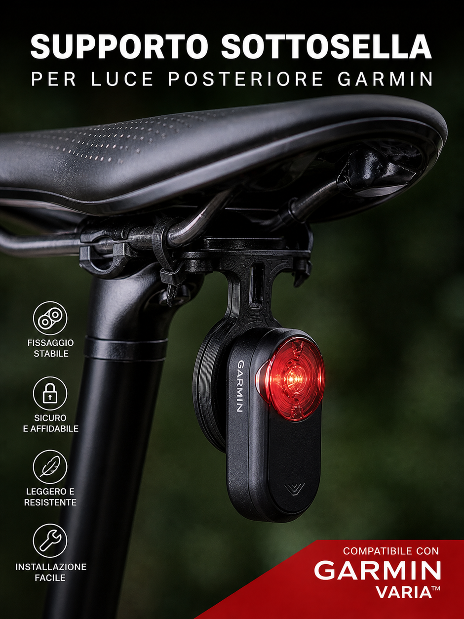 Supporto Sottosella per Luce Posteriore Tipo Garmin Varia – Fissaggio Stabile MTB/Bici