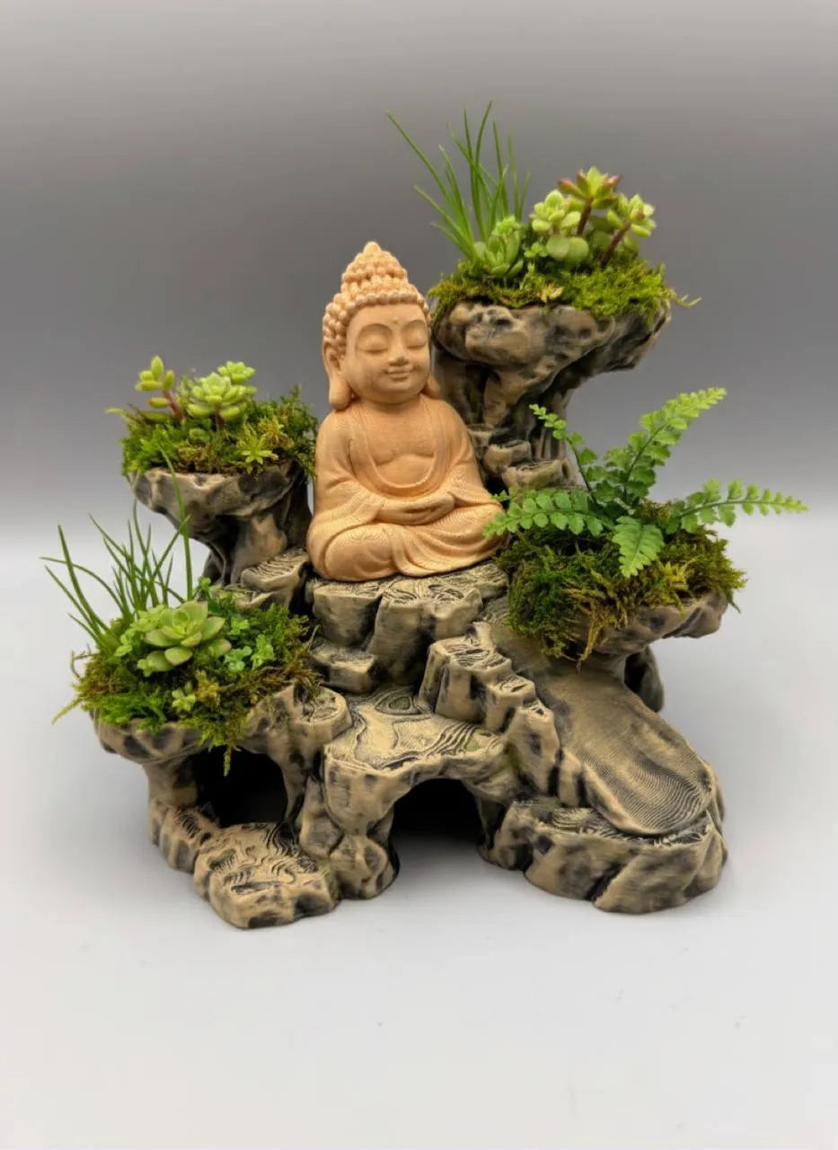 Giardino del Buddha – Decorazione Roccia Stampata in 3D con Vasi e Grotta