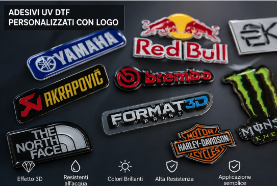 Adesivi UV DTF Personalizzati con Logo | Effetto 3D e Alta Resistenza