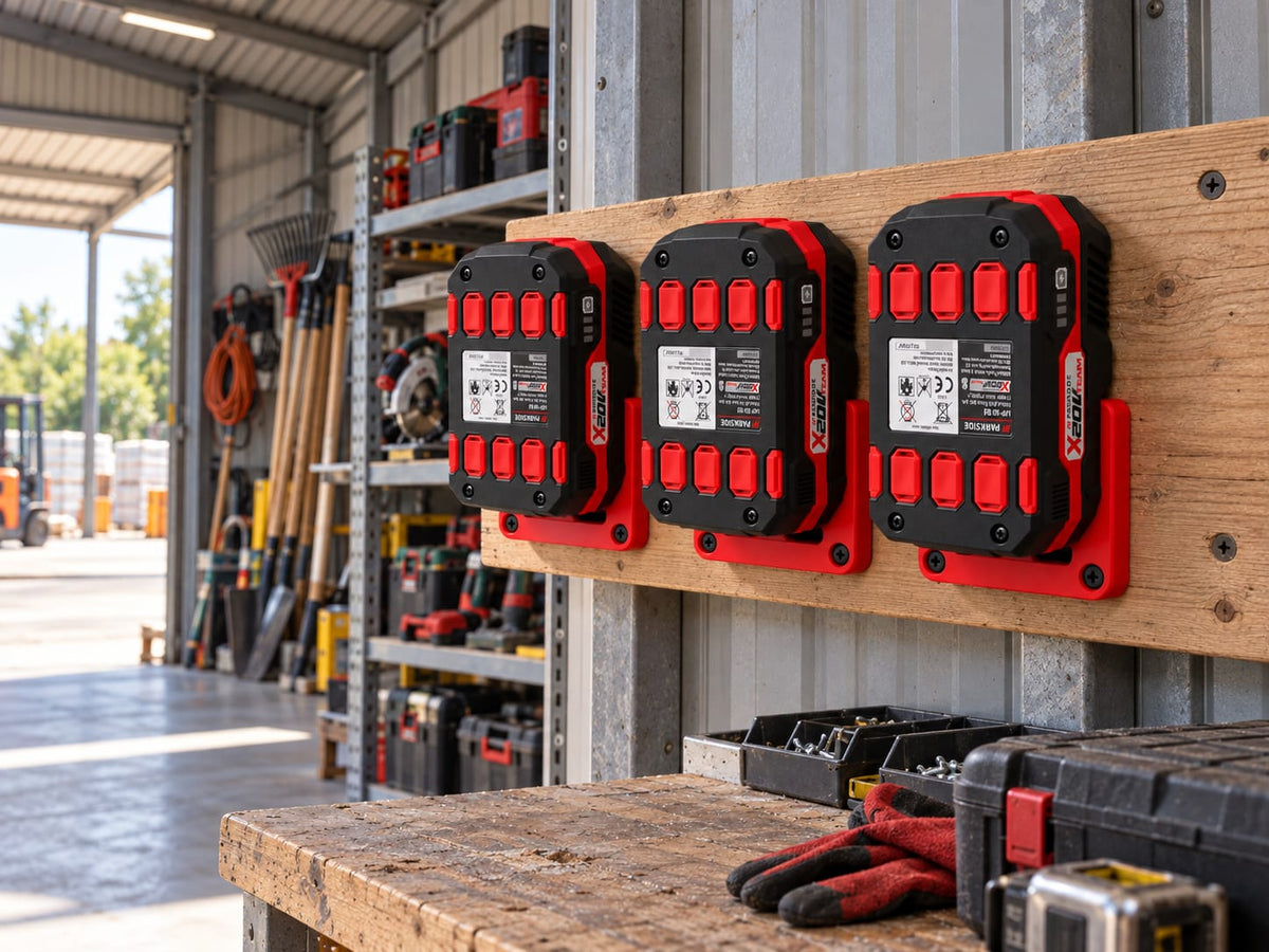 Kit 3 supporti muro batterie compatibili Parkside X20V Team PETG rosso