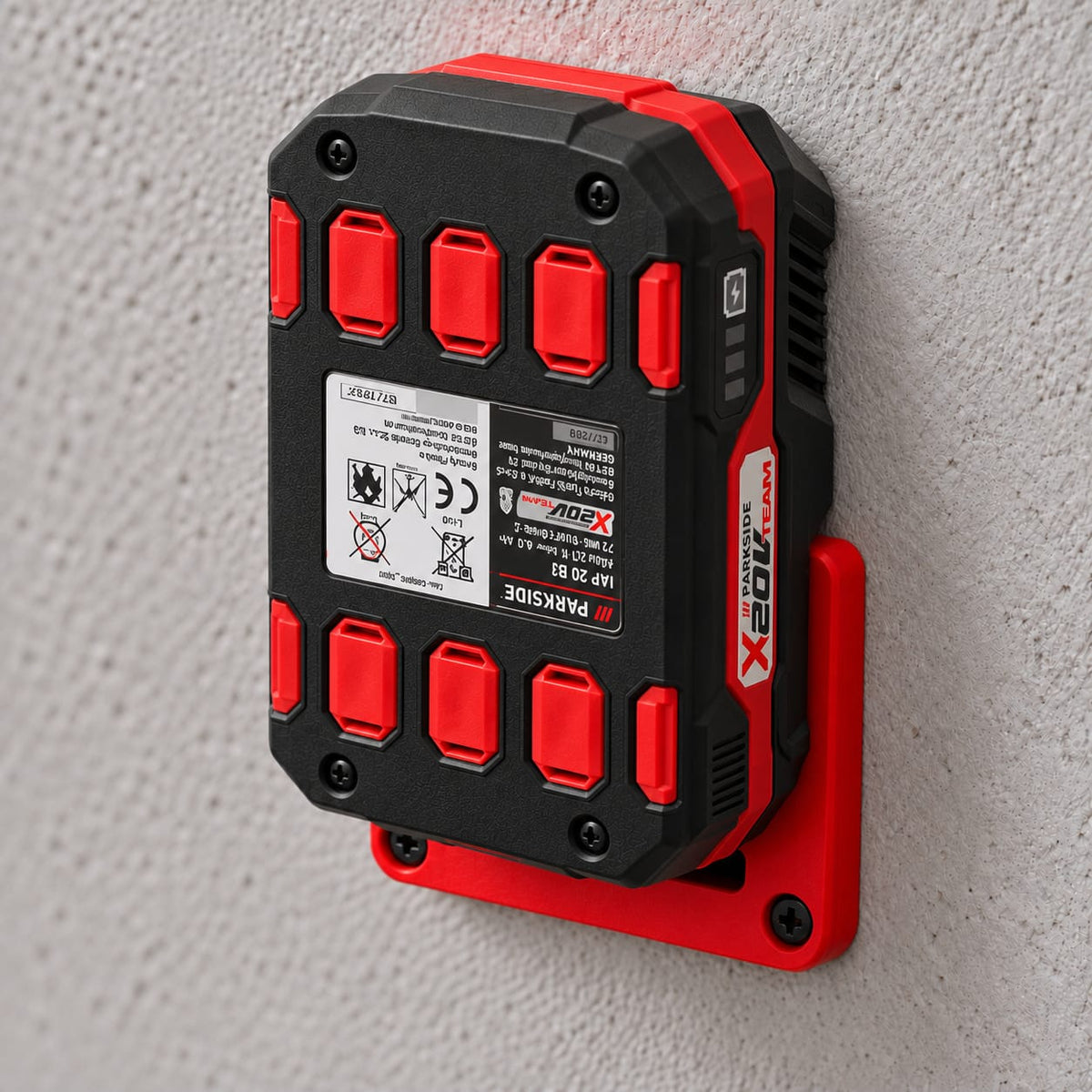 Kit 3 supporti muro batterie compatibili Parkside X20V Team PETG rosso