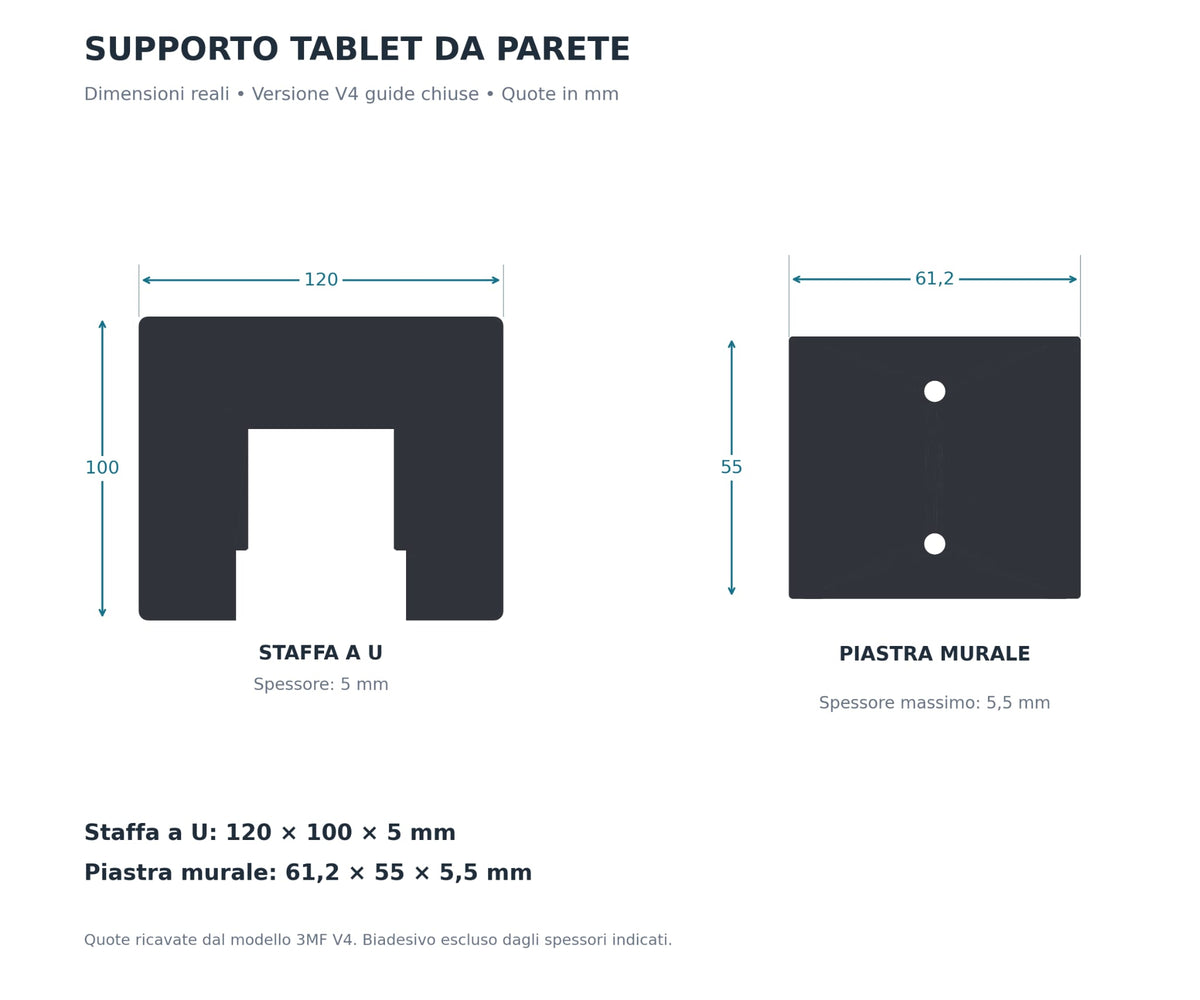 Supporto Tablet da Parete Rimovibile per Domotica – Staffa Nascosta con Biadesivo 3M