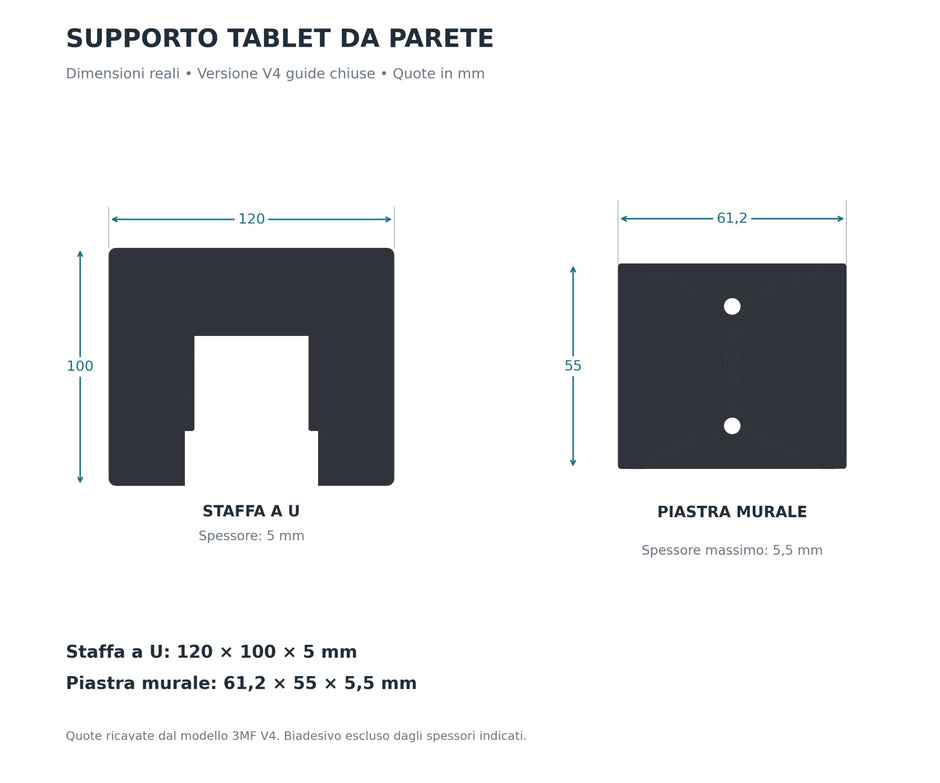 Supporto Tablet da Parete Rimovibile per Domotica – Staffa Nascosta con Biadesivo 3M