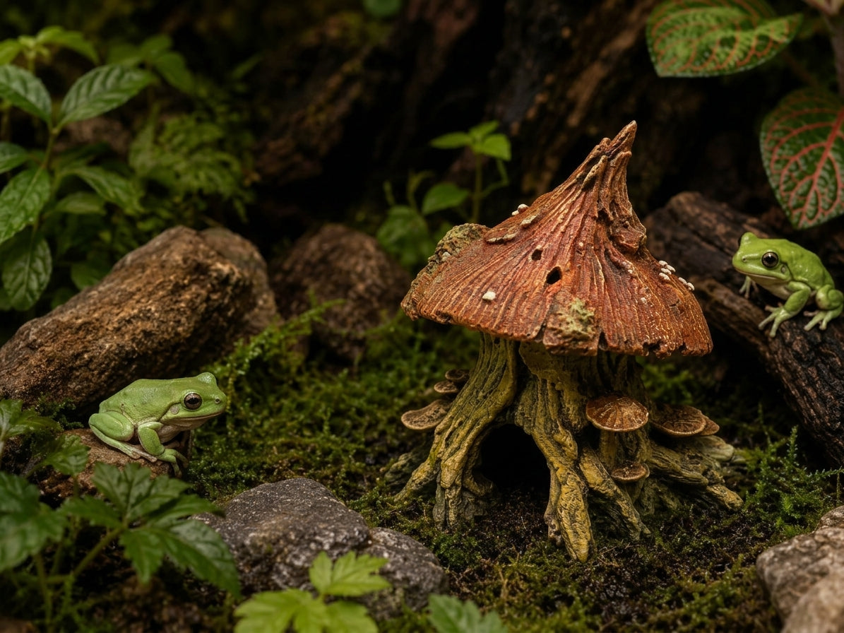 Rifugio Fungo Magico per Terrario – Grotta Decorativa e Nascondiglio per Rettili e Anfibi