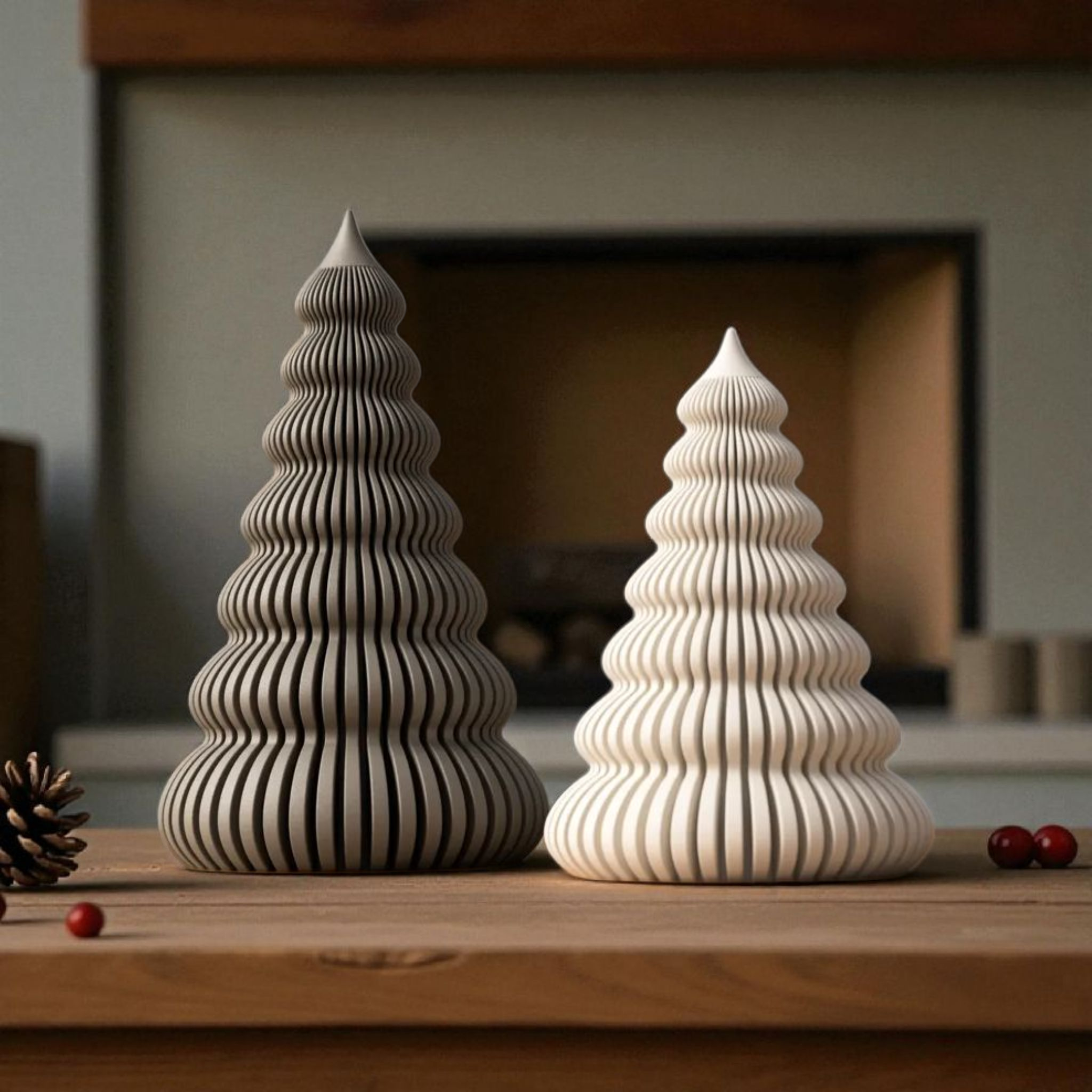 Set 2 alberi decorativi natalizi moderni – con luce LED o candela elettronica