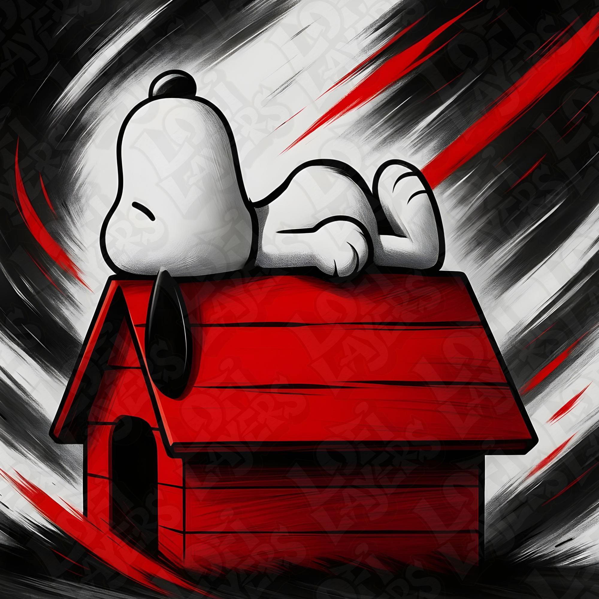 Quadro 3D Snoopy sulla cuccia – Arte multistrato con cornice nera