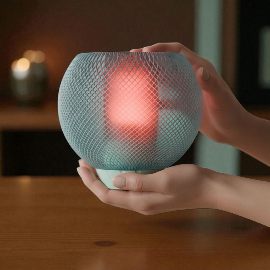 Lampada decorativa moderna con base bianca e diffusore effetto rete