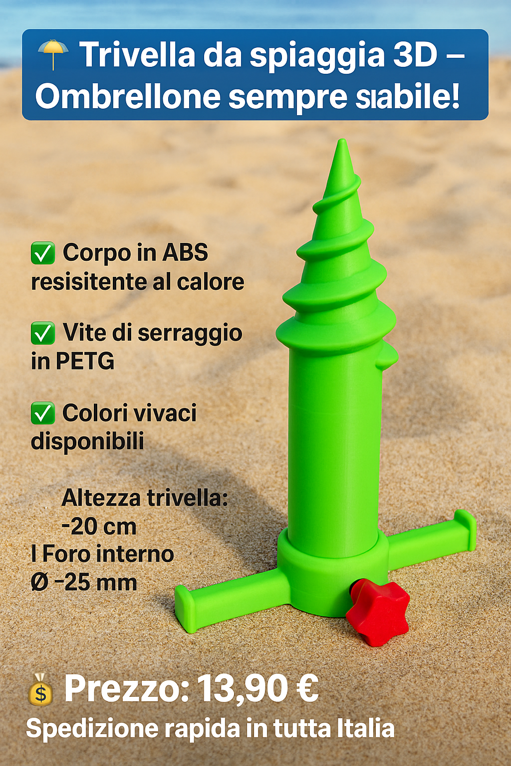 Trivella da spiaggia 3D – Ombrellone sempre stabile!