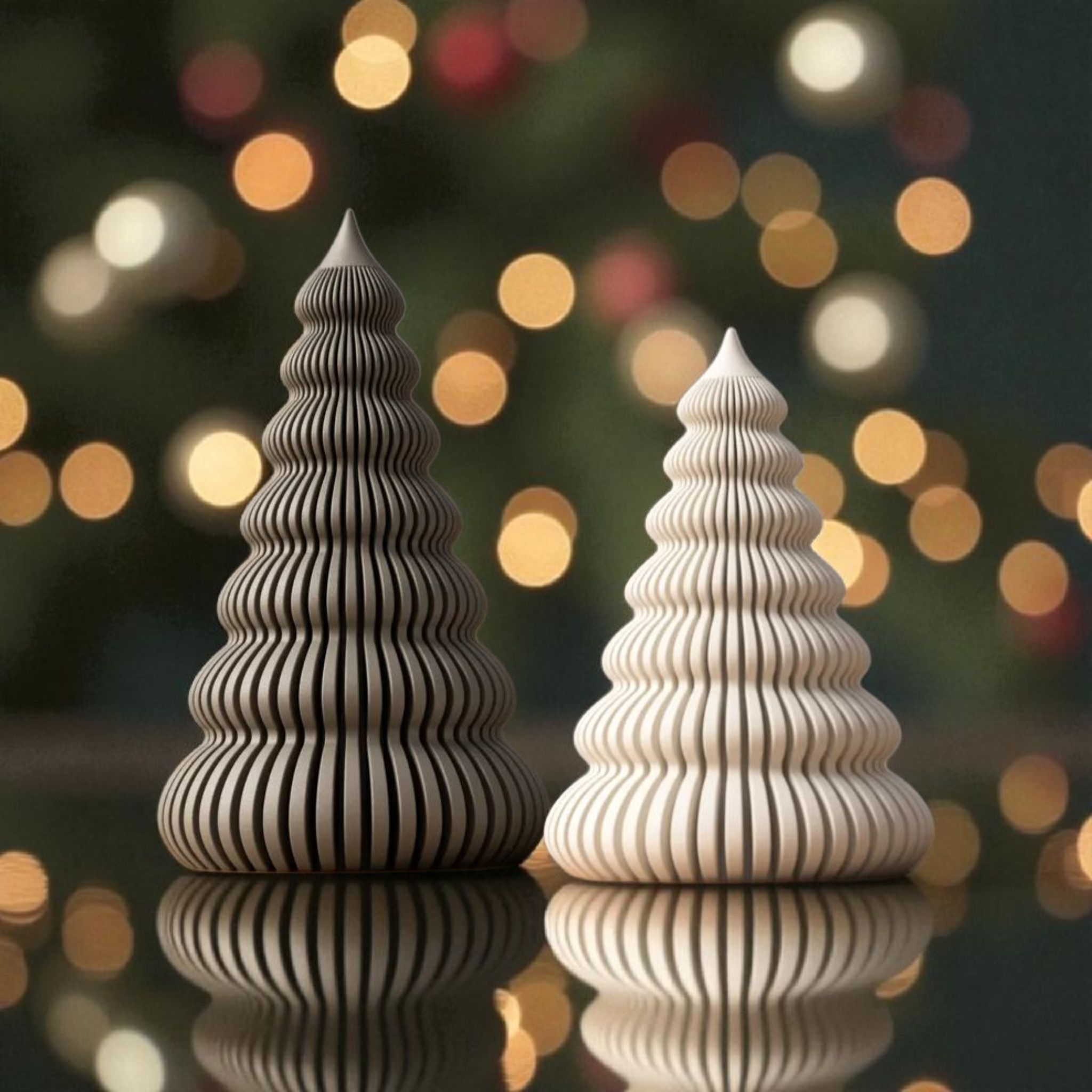 Set 2 alberi decorativi natalizi moderni – con luce LED o candela elettronica