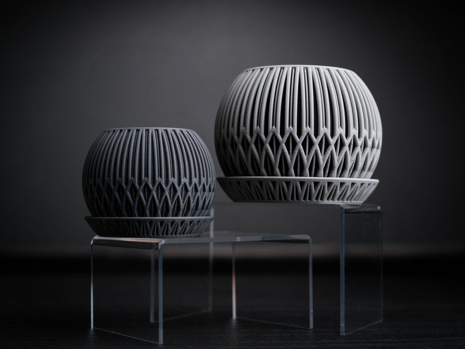 Vaso geometrico in stampa 3D con sottovaso